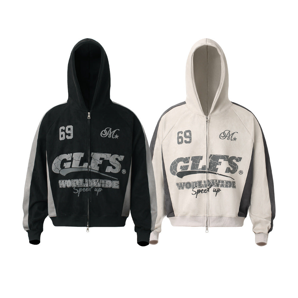 Suede zipper hoodie for men