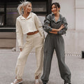 Casual Hooded Long Sleeve Pocket Tracksuit Set for Women