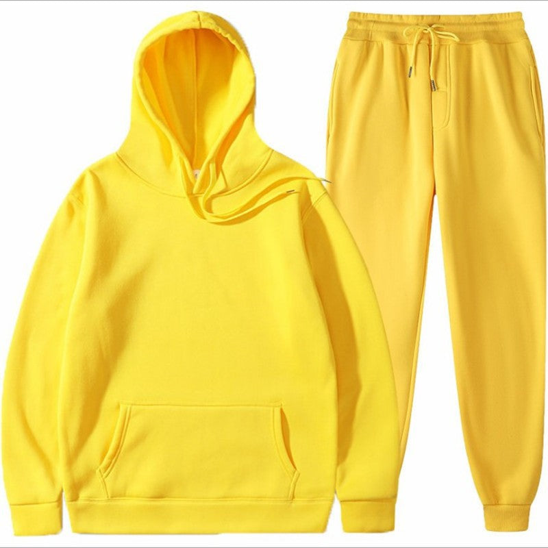 Casual Men's Hoodie Set Solid Color Two-Piece Tracksuit Trendy Sportswear