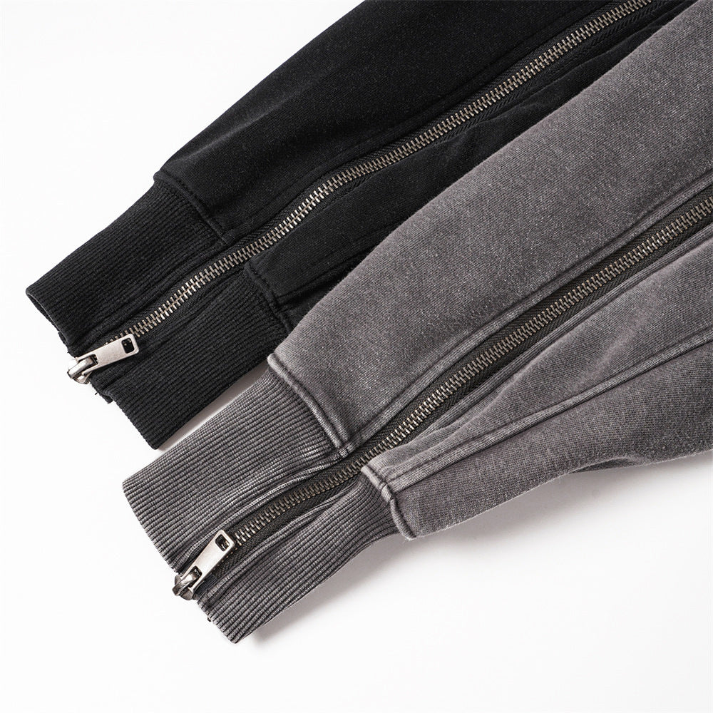 Washed and worn hooded sweatshirt for men