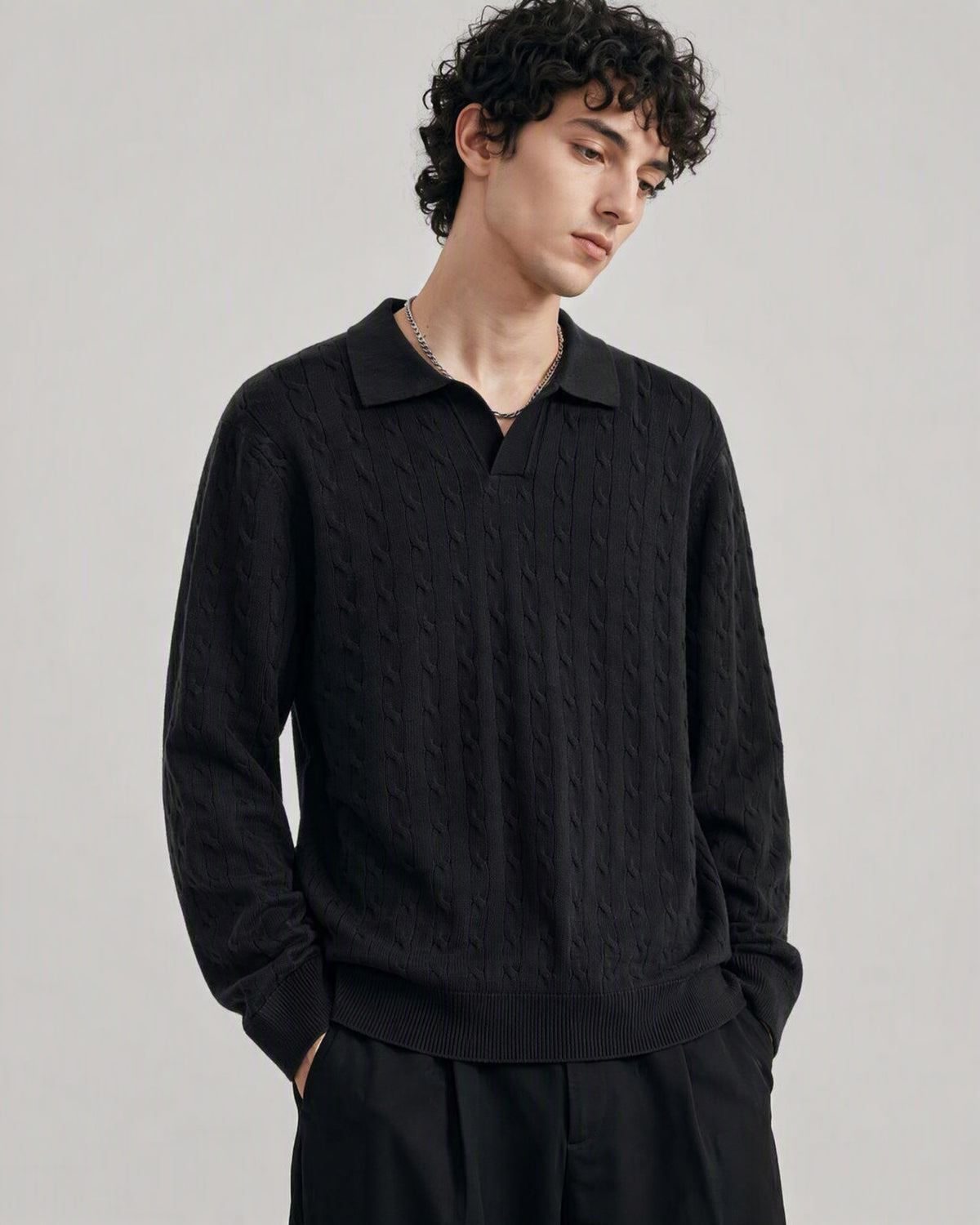 Solid color long sleeved sweater for men