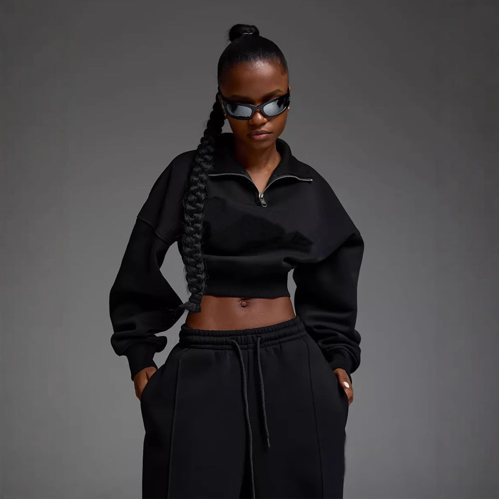 Long Sleeve Turn-Down Collar Waist-Cinched Hoodie with Tie Pants Two-Piece Set