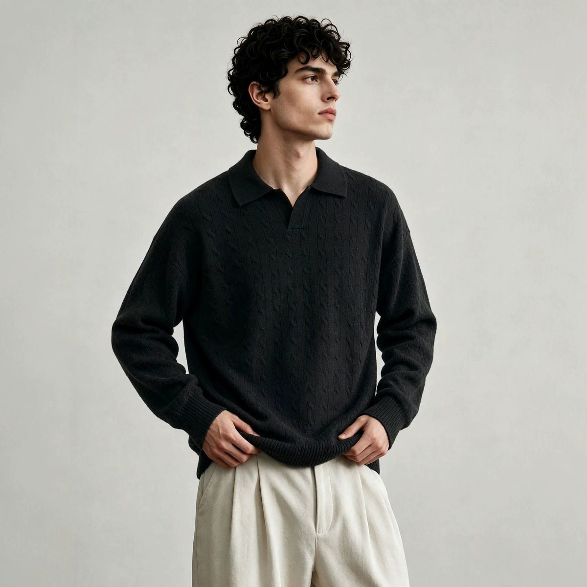 Solid color long sleeved sweater for men