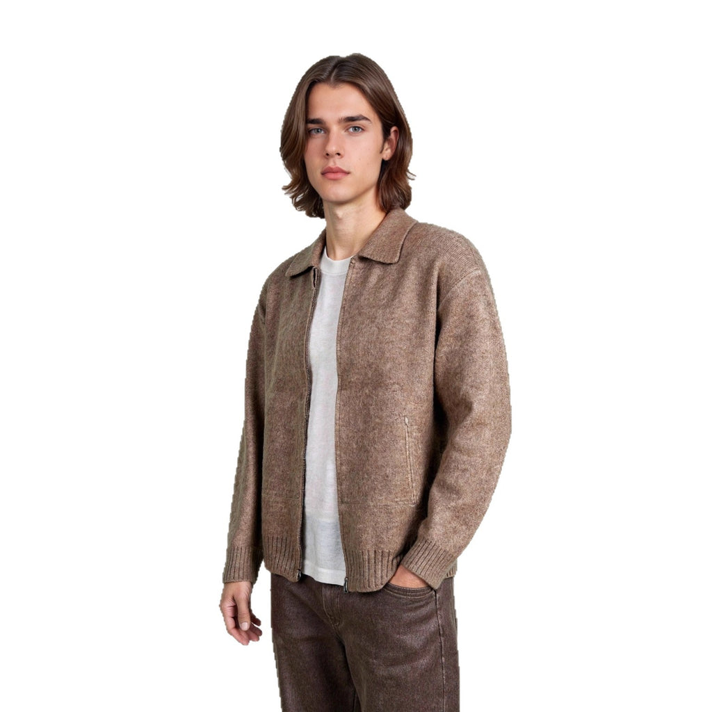 Zipper lapel sweater for men