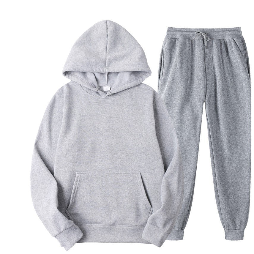 Casual Men's Hoodie Set Solid Color Two-Piece Tracksuit Trendy Sportswear