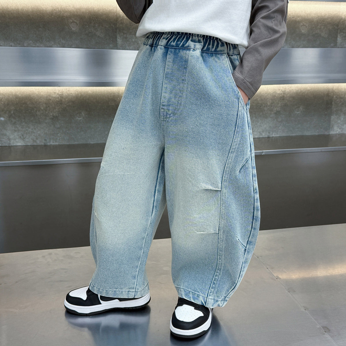 Boys' Casual Denim Curved Leg Pants