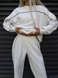 Women's Long Sleeve Line Sweatshirt and Pants Sport Set Casual Two-Piece Outfit