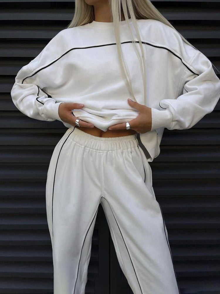 Women's Long Sleeve Line Sweatshirt and Pants Sport Set Casual Two-Piece Outfit