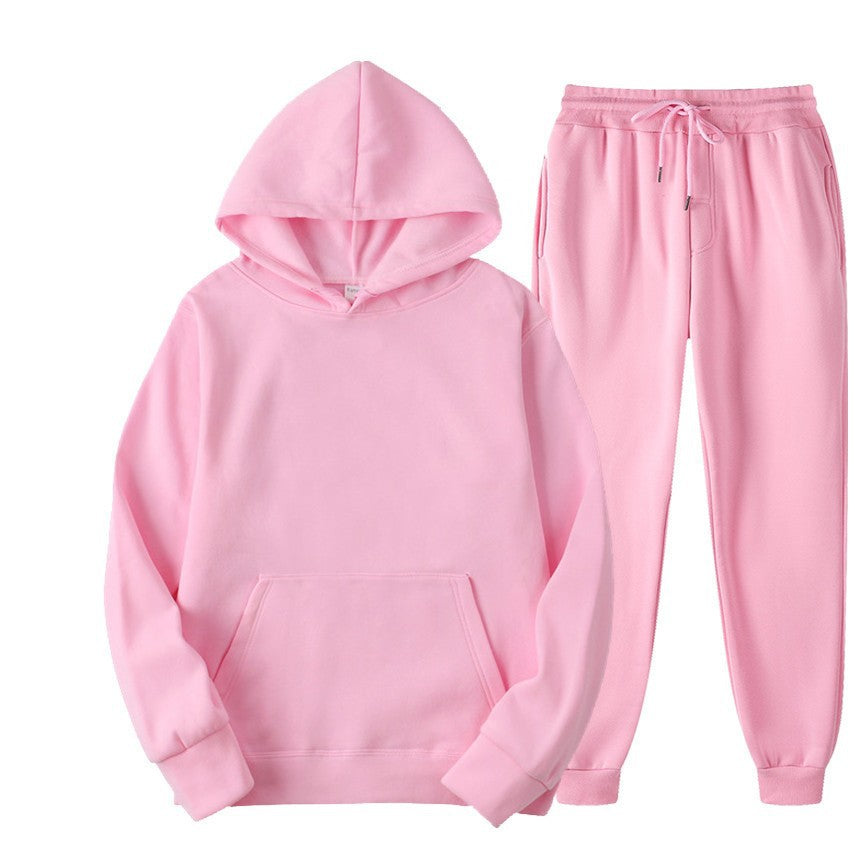 Casual Men's Hoodie Set Solid Color Two-Piece Tracksuit Trendy Sportswear