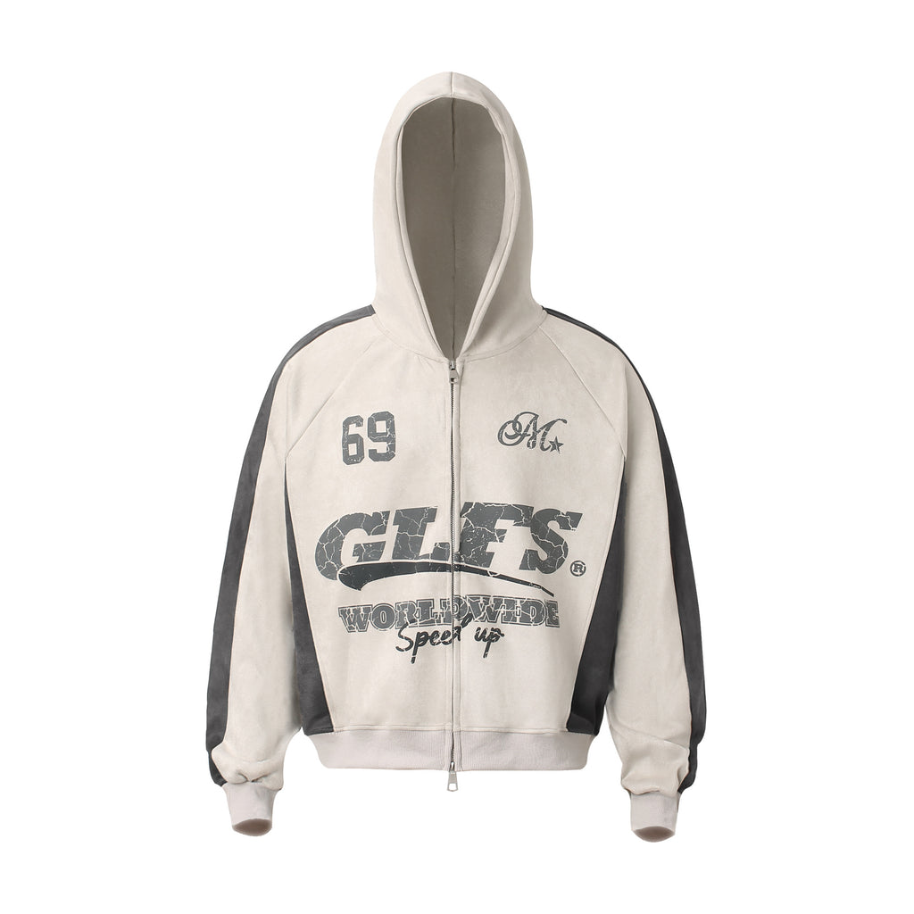 Suede zipper hoodie for men