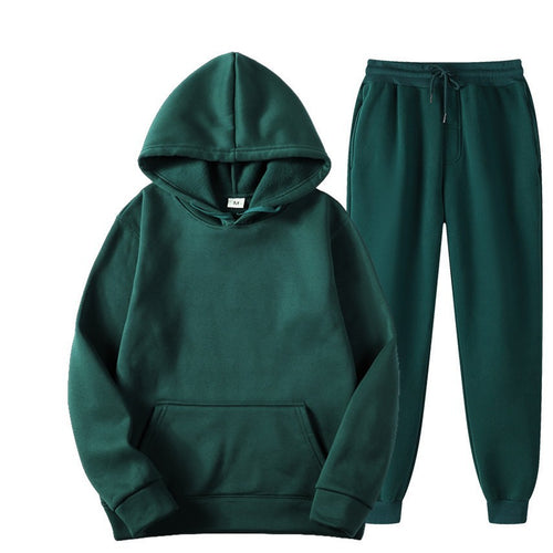 Casual Men's Hoodie Set Solid Color Two-Piece Tracksuit Trendy Sportswear