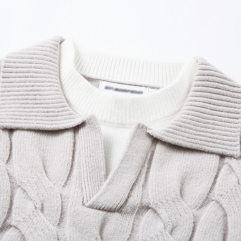 Fake two color blocked collared knitted sweaters