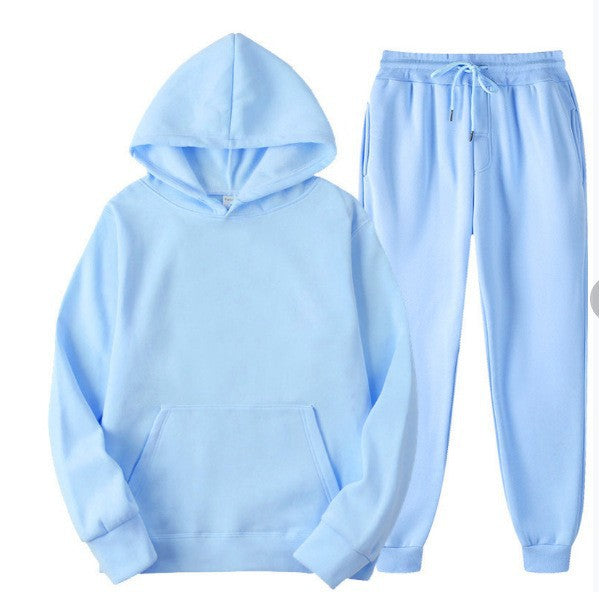 Casual Men's Hoodie Set Solid Color Two-Piece Tracksuit Trendy Sportswear