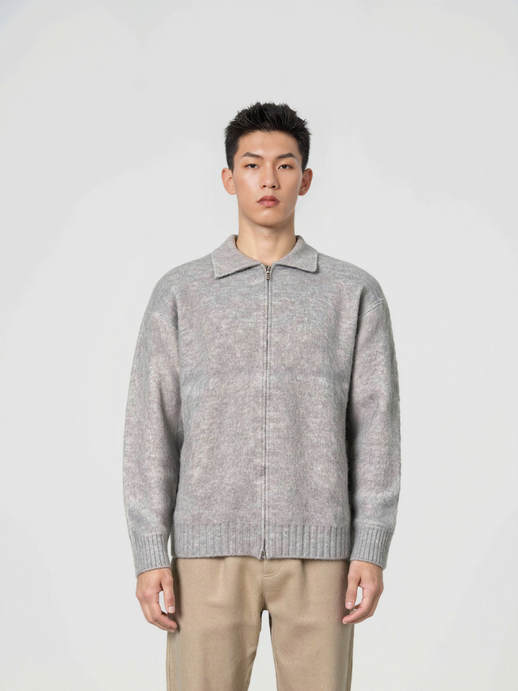 Zipper lapel sweater for men