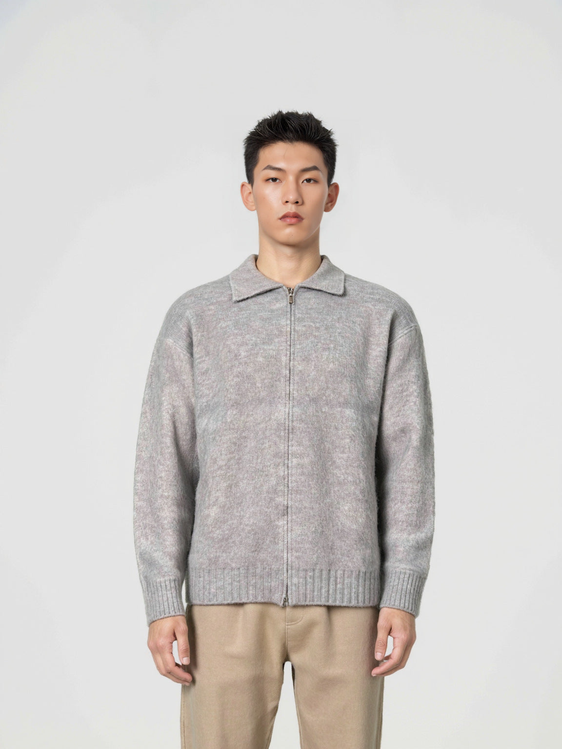 Zipper lapel sweater for men