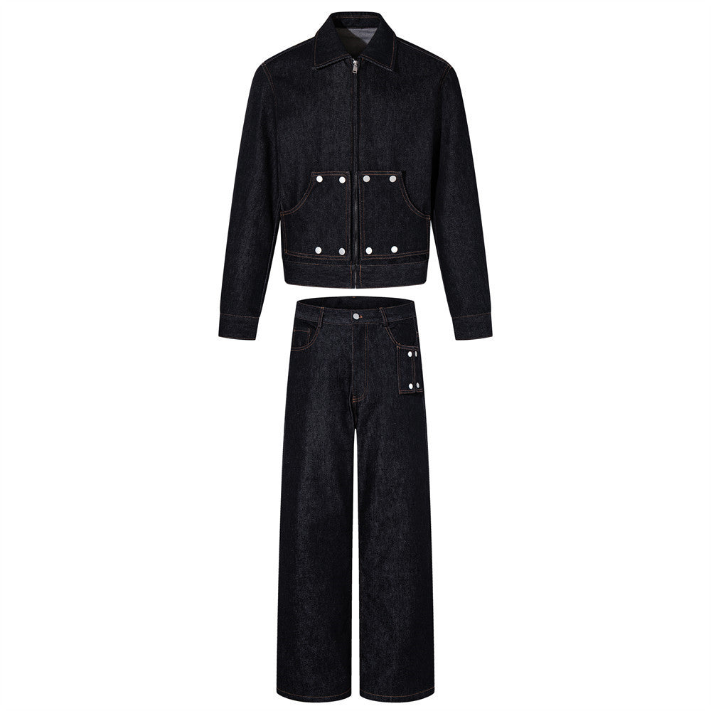 Short jacket denim suit for men