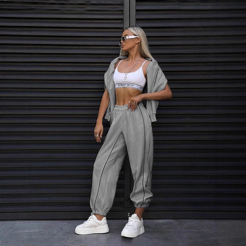 Women's Long Sleeve Line Sweatshirt and Pants Sport Set Casual Two-Piece Outfit