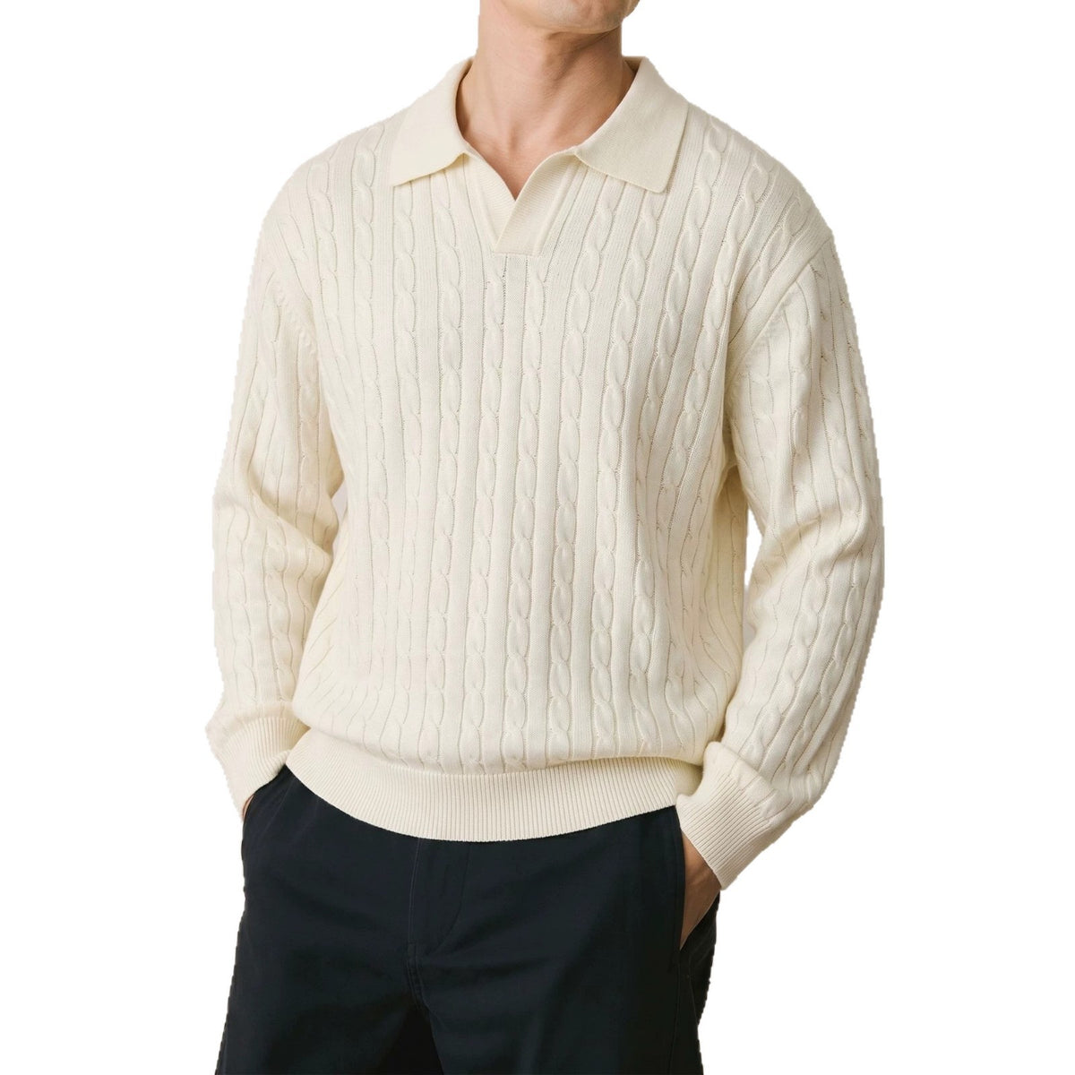 Solid color long sleeved sweater for men