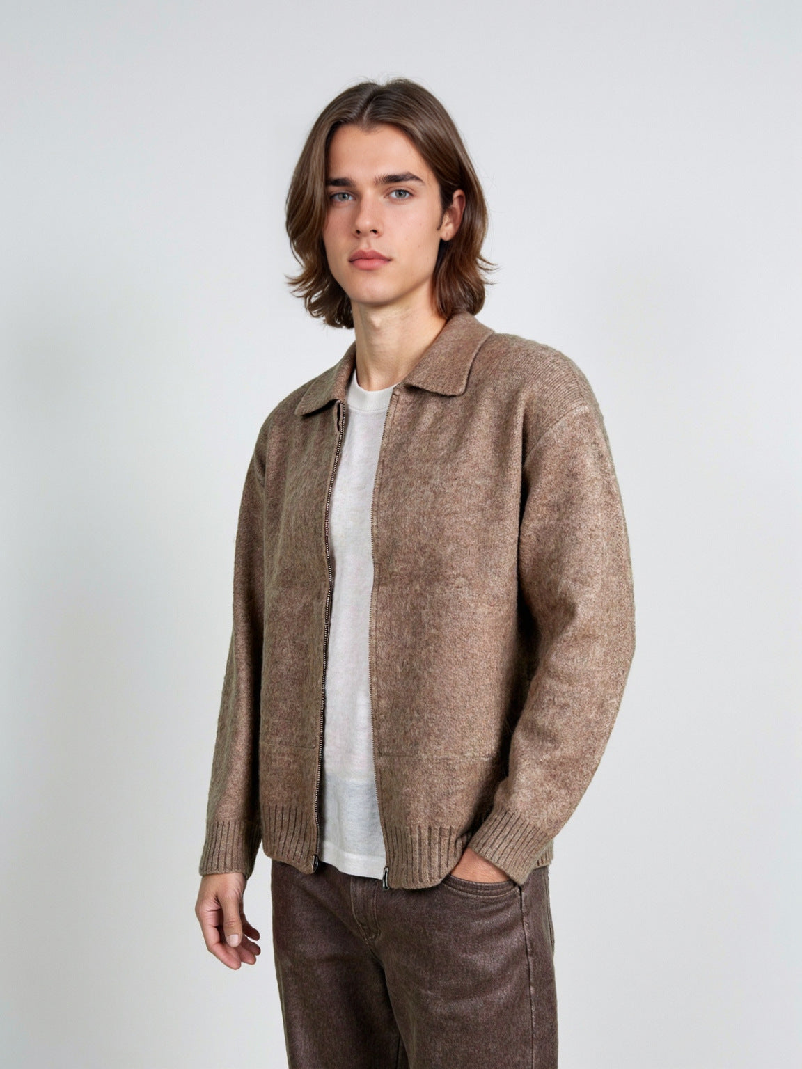 Zipper lapel sweater for men