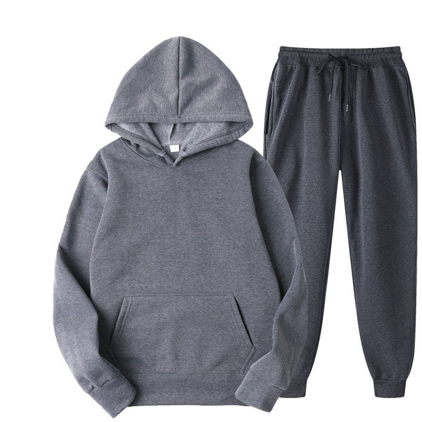 Casual Men's Hoodie Set Solid Color Two-Piece Tracksuit Trendy Sportswear