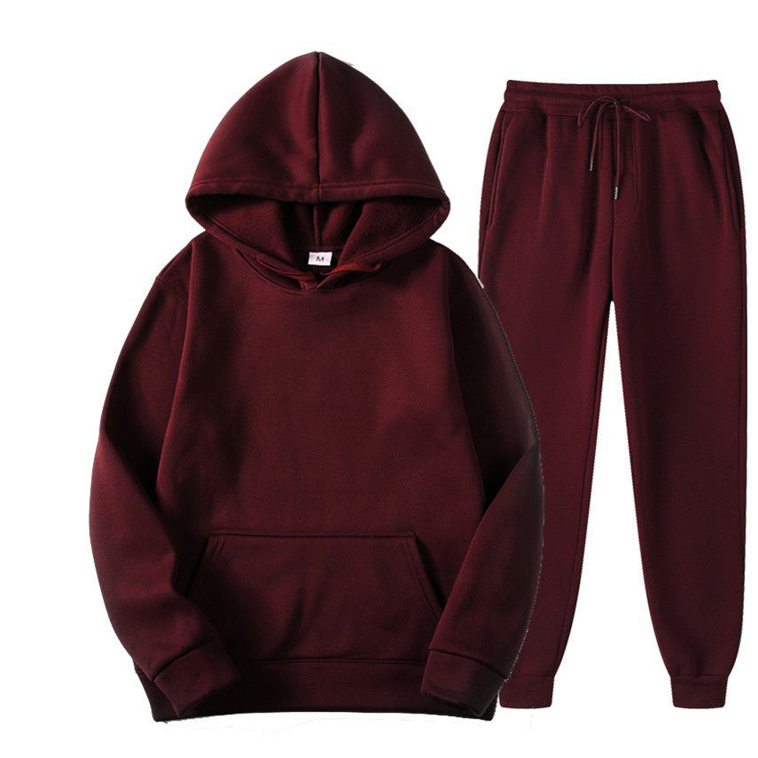 Casual Men's Hoodie Set Solid Color Two-Piece Tracksuit Trendy Sportswear