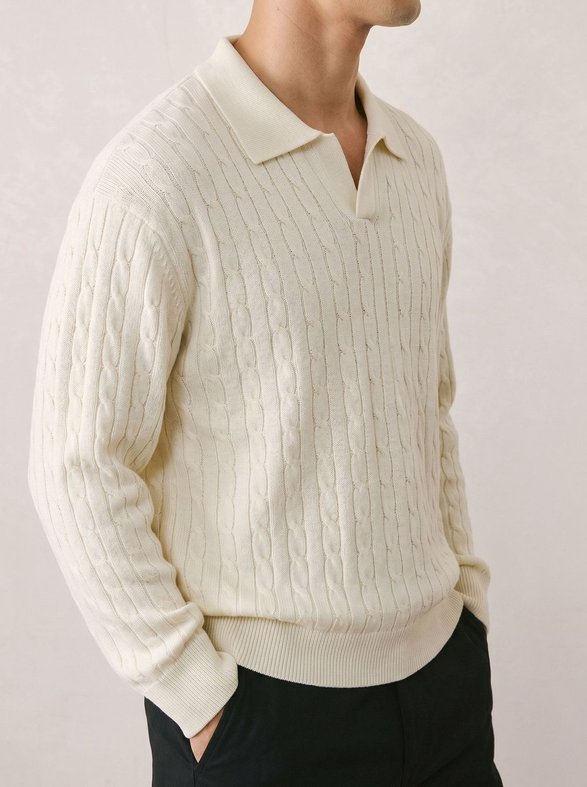 Solid color long sleeved sweater for men