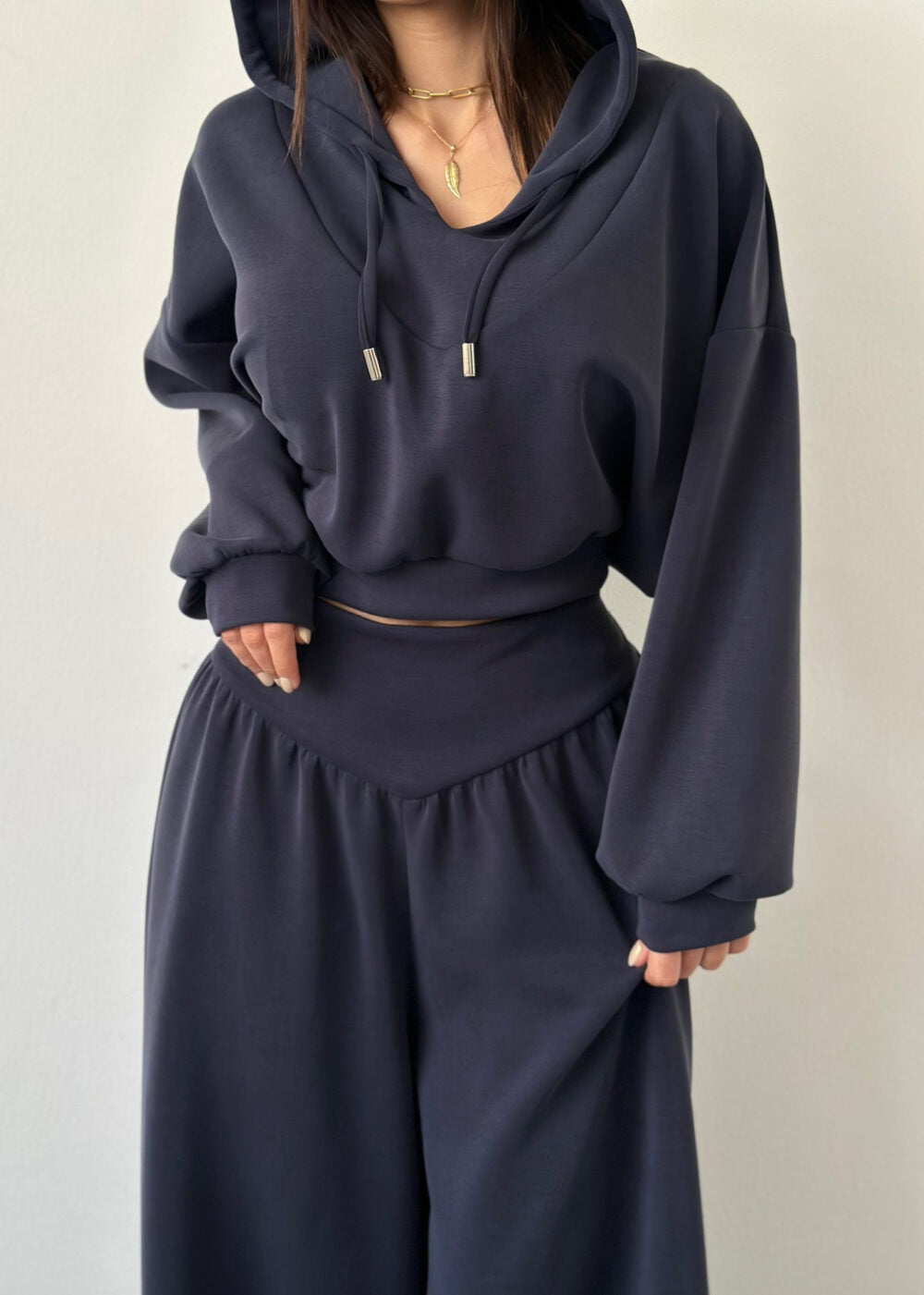 Casual Matching Set for Women, V-Neck Hooded Long Sleeve Sweatshirt and Casual Pants Two-Piece Set