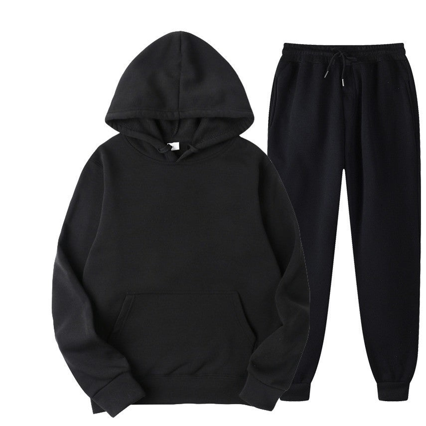 Casual Men's Hoodie Set Solid Color Two-Piece Tracksuit Trendy Sportswear