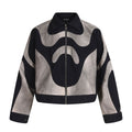 Abstract Wave Color Block Cargo Distressed Wash Short Jacket Unisex