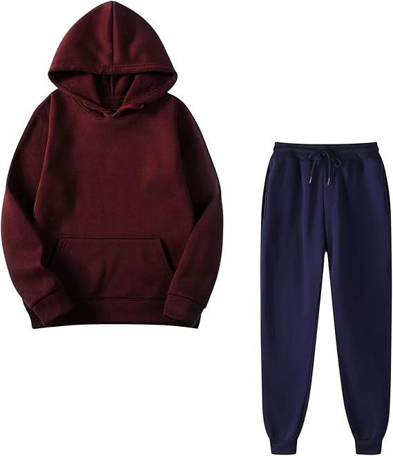 Casual Men's Hoodie Set Solid Color Two-Piece Tracksuit Trendy Sportswear