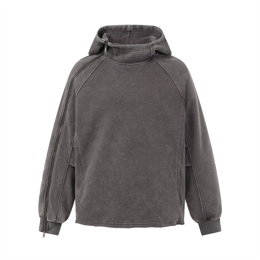 Washed and worn hooded sweatshirt for men