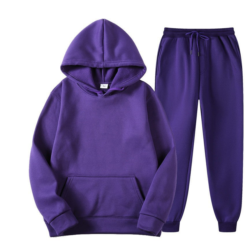 Casual Men's Hoodie Set Solid Color Two-Piece Tracksuit Trendy Sportswear
