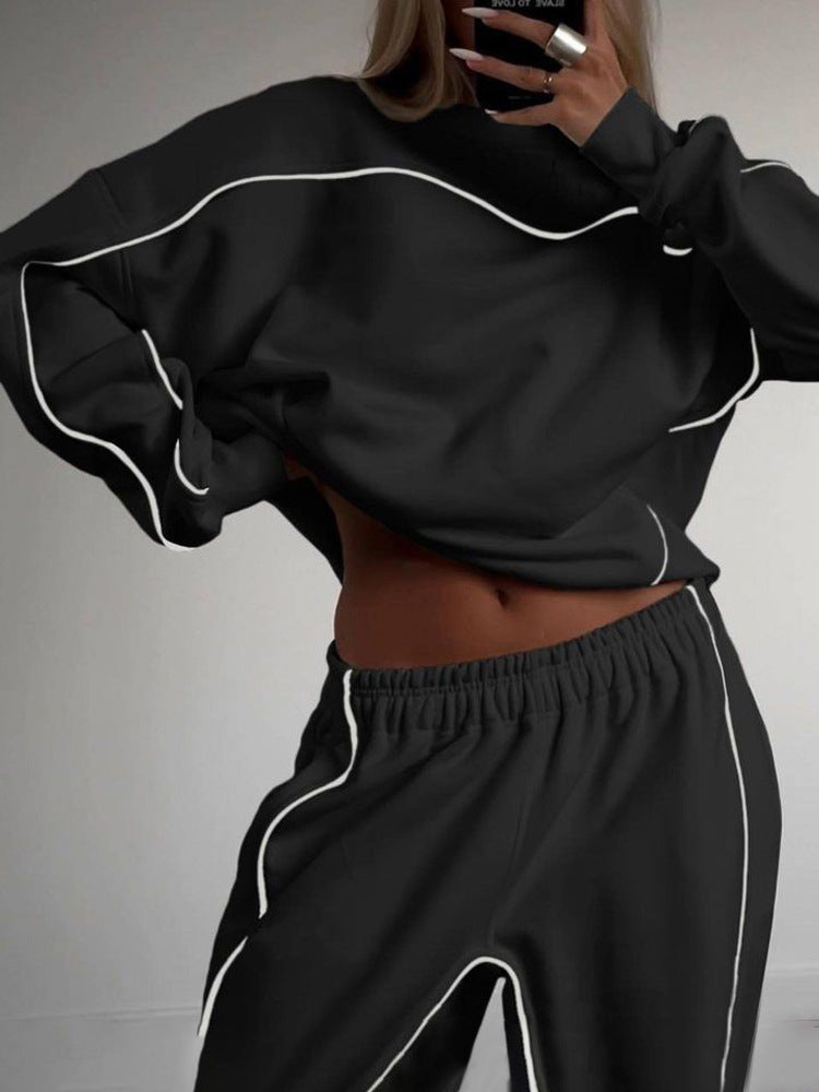 Women's Long Sleeve Line Sweatshirt and Pants Sport Set Casual Two-Piece Outfit