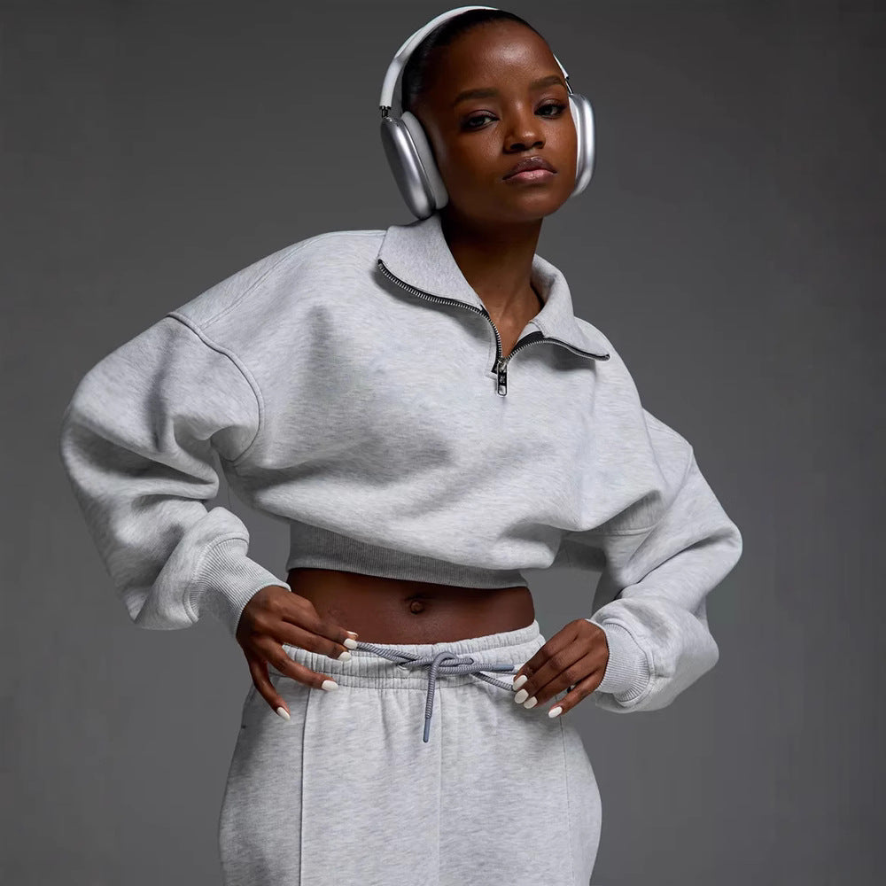 Long Sleeve Turn-Down Collar Waist-Cinched Hoodie with Tie Pants Two-Piece Set