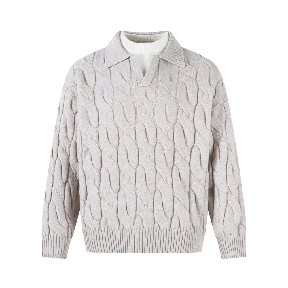 Fake two color blocked collared knitted sweaters