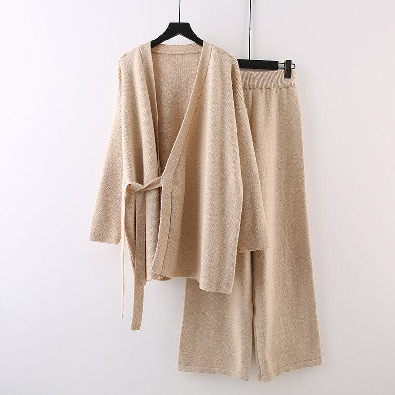 Two Piece Cardigans and Trousers Autumn Winter Women Sweater Suits Fashion Loose Knitted Pant Tracksuit Lady Warm Set