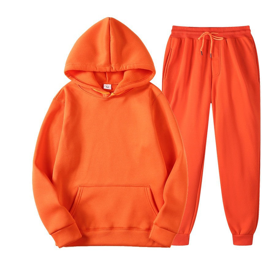 Casual Men's Hoodie Set Solid Color Two-Piece Tracksuit Trendy Sportswear